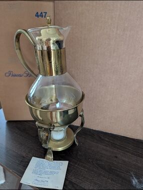Princess House Brass Crystal Beverage Server with Warmer Stand 447